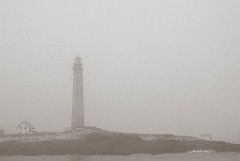 Petit Manan Light on a Foggy Day in Maine - Gritty Sepia Tone